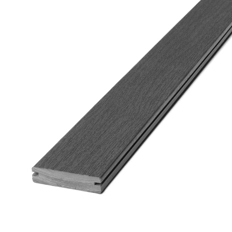 Single Deckorators grooved picture-frame board in Oslo, a dark charcoal grey, shown at an angle