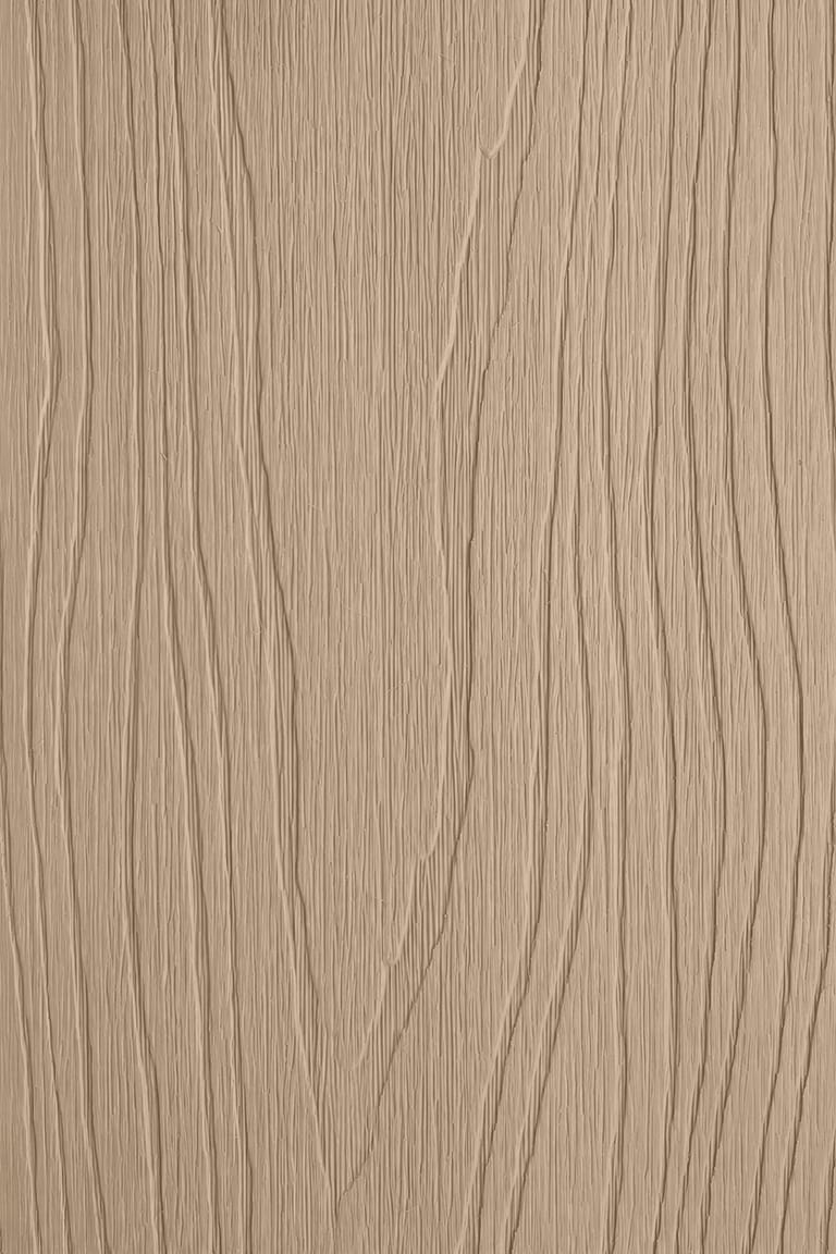 PermaTimber 146 CX decking board face in American Oak, a light sandy tan, shown as a tall swatch with flowing embossed grain