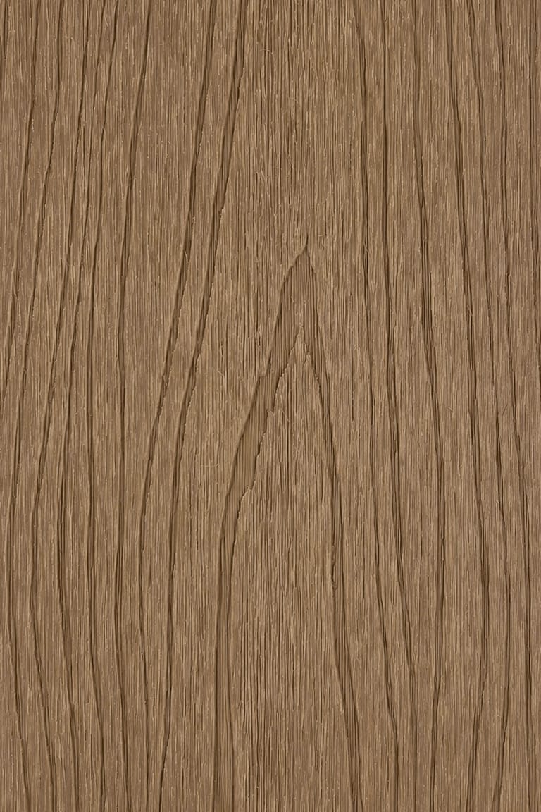 PermaTimber 146 CX decking board face in Tasmanian Oak, a warm golden tan, shown as a tall swatch with flowing embossed grain