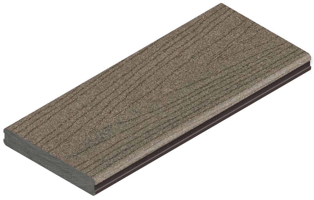 ModWood Natural Grain 137 mm decking board in Black Bean, brushed finish, angled studio shot on white