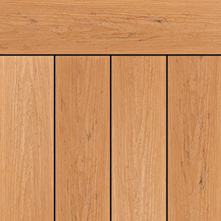 OneDeck SnapDeck Coastal Spinifex PVC deck boards laid side by side under a matching fascia, in warm orange timber tones