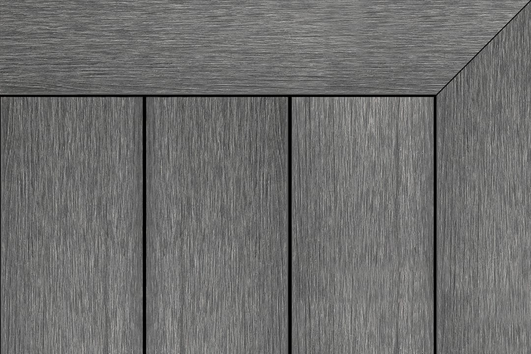 Brite NextGen Titanium composite decking in Graphite: graphite grey boards inside a mitred picture-frame border
