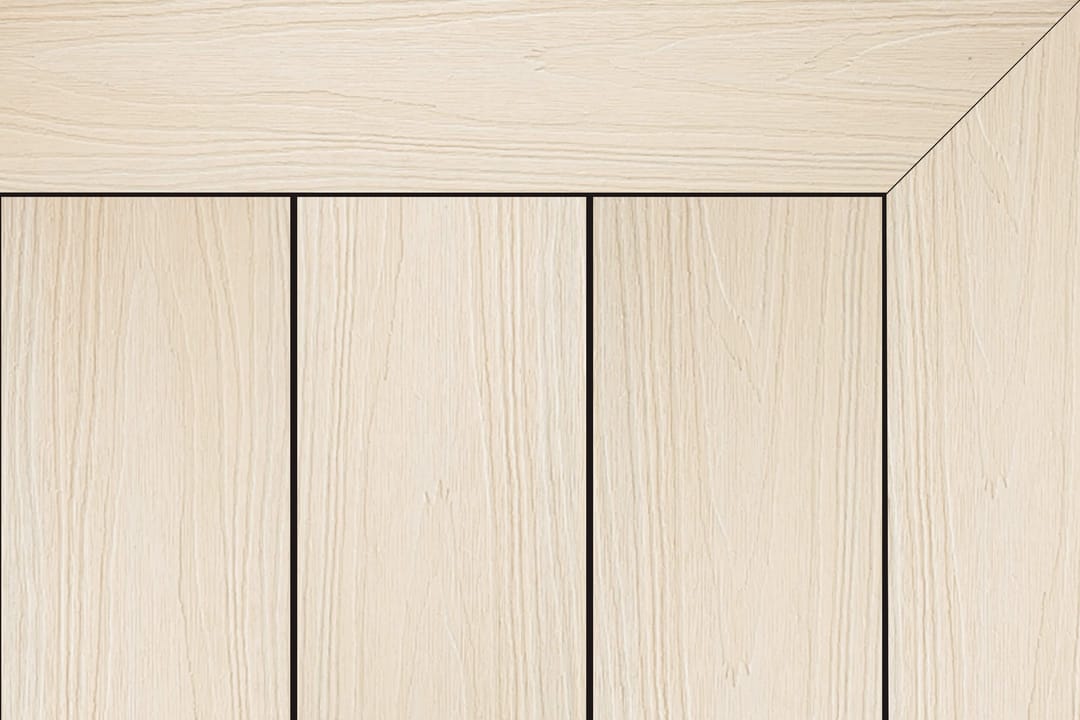 Brite HD Urban X composite decking in Beach Sand: pale sandy beige boards inside a mitred picture-frame border