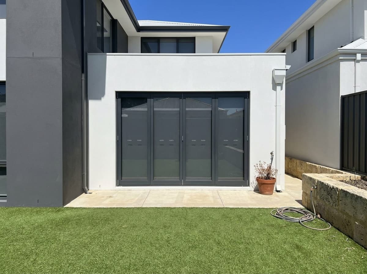 AI-generated photo of the back of a rendered double-storey house in Perth, before the deck